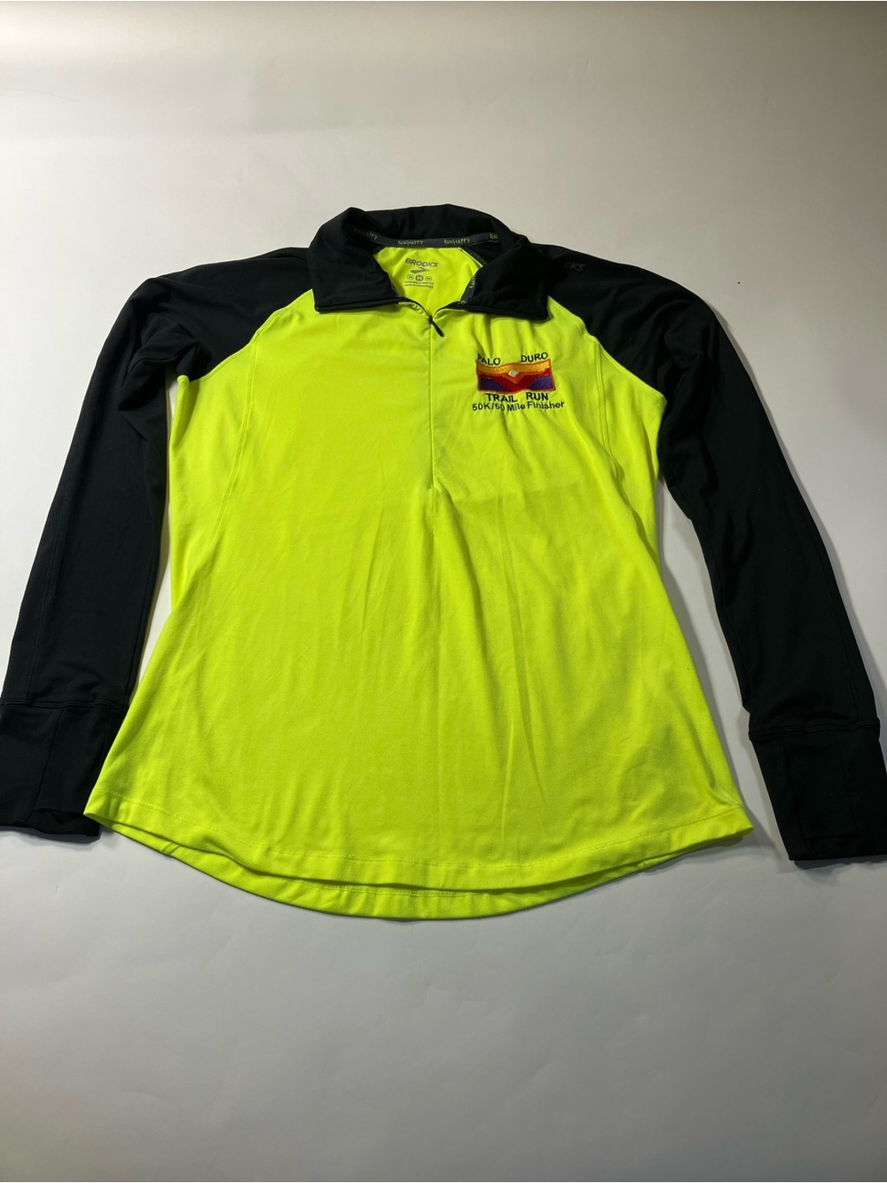 Brooks Neon Yellow and Black Quarter-Zip Run Pullover